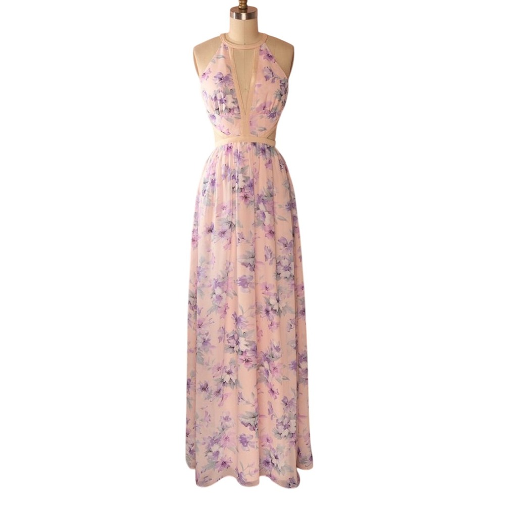 GB‎ Dress Floral Halter Neck Cut Out Maxi Flowy Dress Size XS